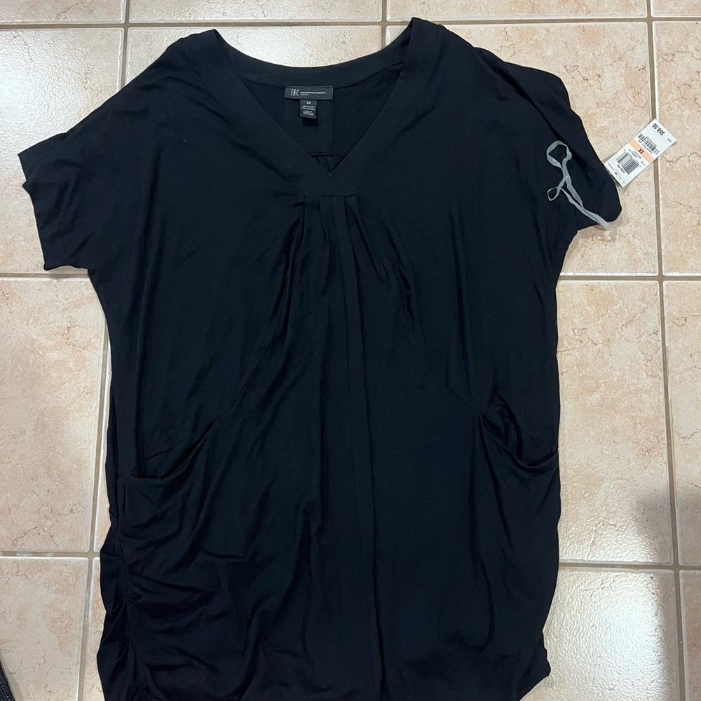 INC International Concepts Black Short Sleeve Top